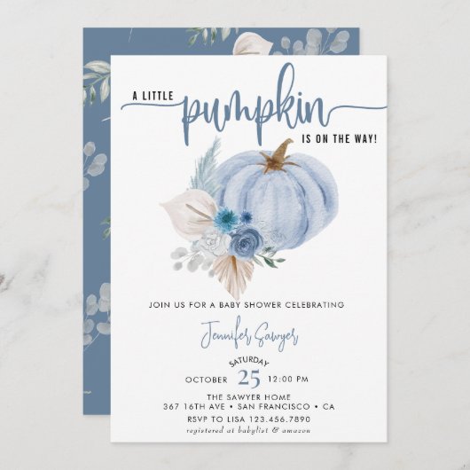 Blue Pumpkin | Fall Baby Dusche Einladung (Vorne/Hinten)