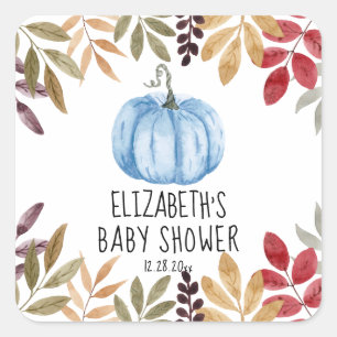 Blue Pumpkin Fall Baby Dusche Quadratischer Aufkleber