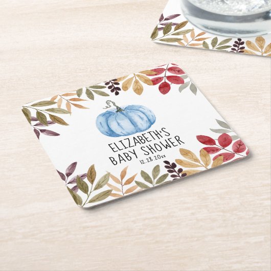 Blue Pumpkin Fall Baby Dusche Rechteckiger Pappuntersetzer (angewinkelt)
