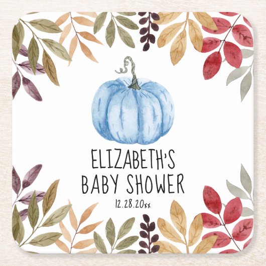 Blue Pumpkin Fall Baby Dusche Rechteckiger Pappuntersetzer (Vorderseite)