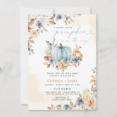 Blue Pumpkin Fall Baby Duwer Gender Neutral Einladung (Vorderseite)