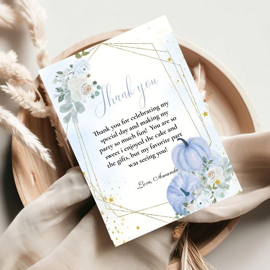 Blue Pumpkin Fall Boy Baby Dusche Danke Karte