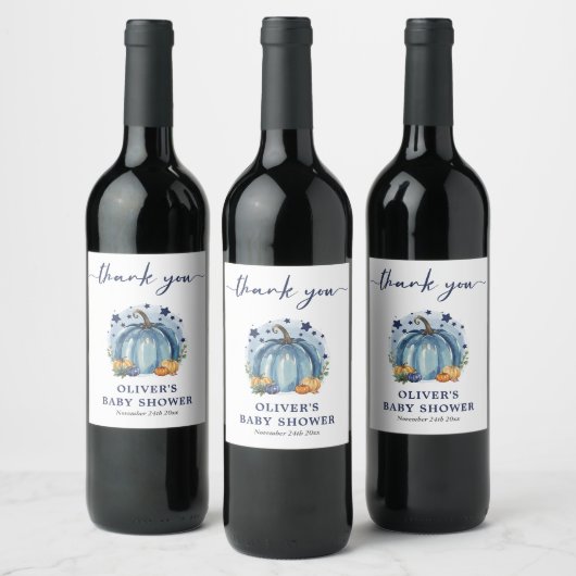 Blue Pumpkin Fall Boy Baby Dusche Gefallen Weinetikett (Flaschen)