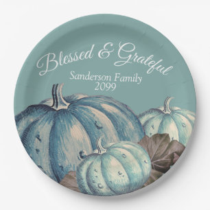 Blue Pumpkin Fall Party Dankbarkeit gesegnet Pappteller