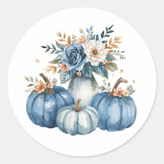 Blue Pumpkin Floral Arrangement Runder Aufkleber (Vorderseite)