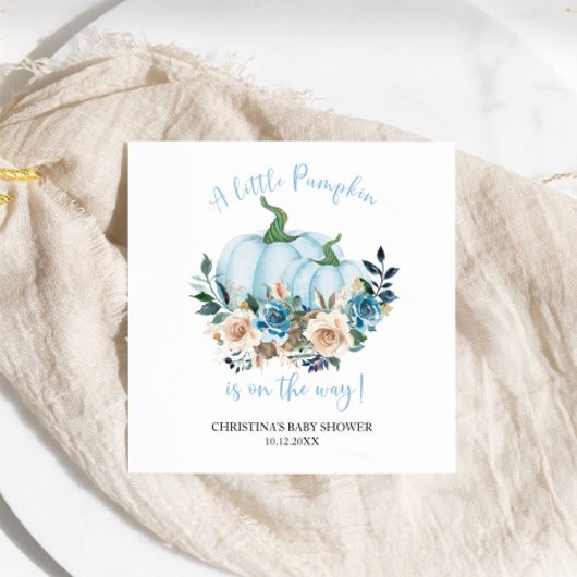 Blue Pumpkin Floral Boy Baby Shower Serviette