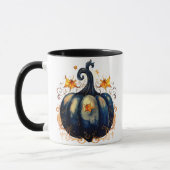 Blue Pumpkin Gold Scrolls Blätter Halloween Tasse (Links)