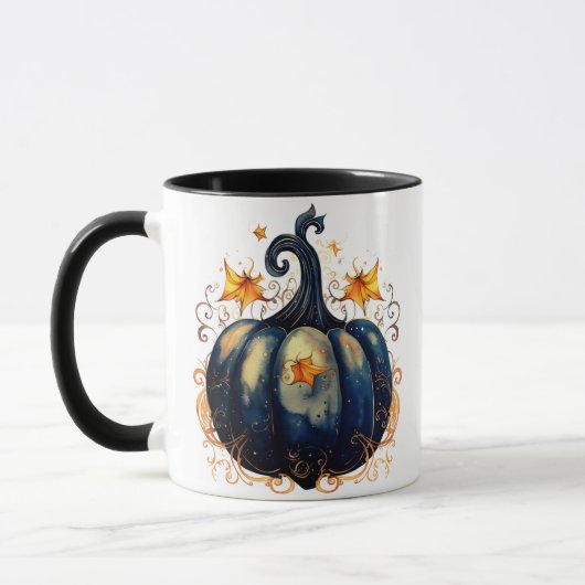Blue Pumpkin Gold Scrolls Blätter Halloween Tasse (Links)