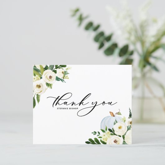 Blue Pumpkin Greenery Abschluss Danke Karte (Stehend Vorderseite)