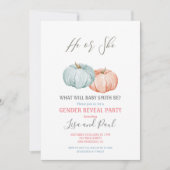 Blue Pumpkin He or She Gender Reveal Einladung (Vorderseite)