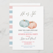 Blue Pumpkin He or She Gender Reveal Einladung (Vorne/Hinten)