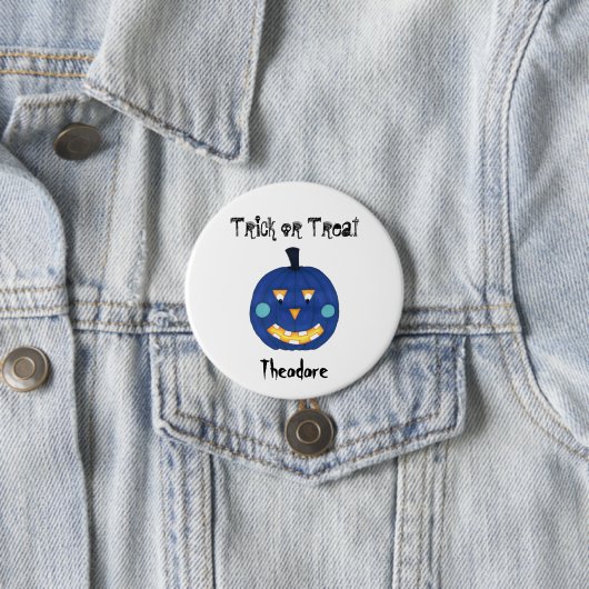 Blue Pumpkin Kürbislaterne Trick oder Treat Name Button (Beispiel)