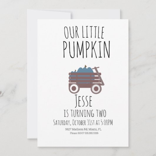 Blue Pumpkin Patch Halloween Pumpkins Wagon Einladung (Vorderseite)