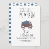 Blue Pumpkin Patch Halloween Pumpkins Wagon Einladung (Vorne/Hinten)