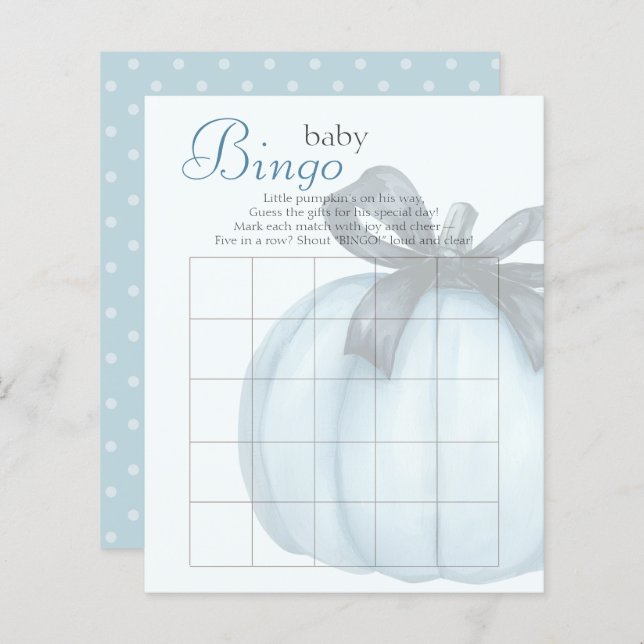 Blue Pumpkin Polka Dots Baby Shower Bingo (Vorne/Hinten)