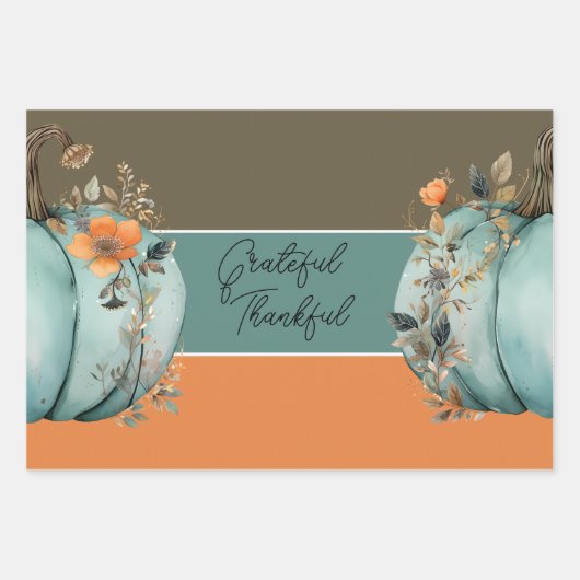 Blue Pumpkin Rustic Erntedank Papers Geschenkpapier Set (Vorderseite 2)