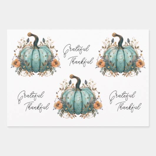 Blue Pumpkin Rustic Erntedank Papers Geschenkpapier Set (Vorderseite)