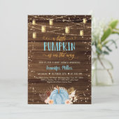 Blue Pumpkin Rustic String Lights Baby Dusche Einladung (Stehend Vorderseite)