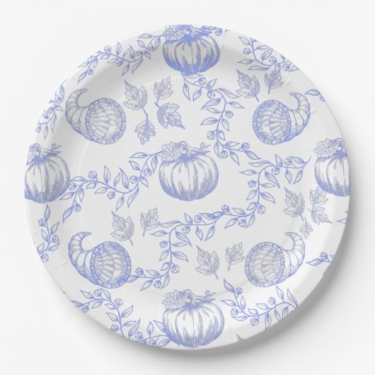 Blue Pumpkin Toile Round plate Pappteller (Vorderseite)