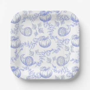 Blue Pumpkin Toile Square Plate Pappteller