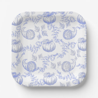 Blue Pumpkin Toile Square Plate Pappteller