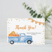 Blue Pumpkin Truck Baby Dusche Danke Karte (Stehend Vorderseite)