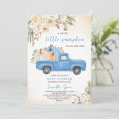 Blue Pumpkin Truck Baby Dusche Einladung (Stehend Vorderseite)