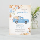 Blue Pumpkin Truck Baby Dusche Einladung (Stehend Vorderseite)