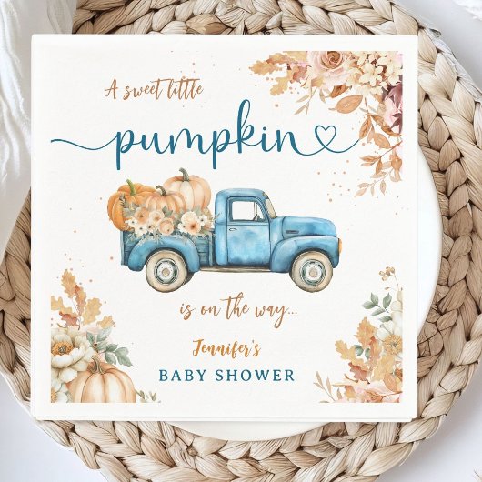 Blue Pumpkin Truck Baby Dusche Fall Party Paper Serviette