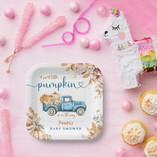 Blue Pumpkin Truck Baby Dusche Herbst Pappteller (Party)