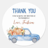 Blue Pumpkin Truck Birthday Classic Round Sticker (Vorderseite)