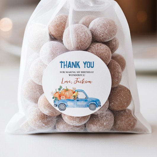 Blue Pumpkin Truck Birthday Classic Round Sticker