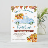 Blue Pumpkin Truck Birthday Einladung (Stehend Vorderseite)