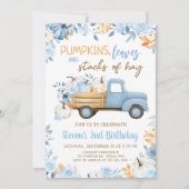 Blue Pumpkin Truck Fall Birthday Einladung (Vorderseite)