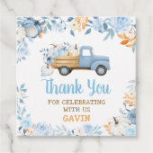 Blue Pumpkin Truck Fall Birthday Square Geschenkanhänger (Vorderseite)