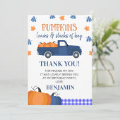 Blue Pumpkin Truck Geburtstag Danke Karte (Stehend Vorderseite)