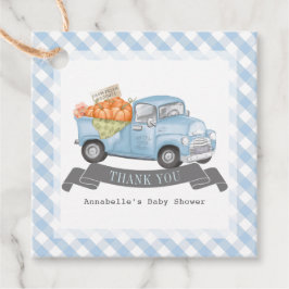 Blue Pumpkin Truck Gingham Boy Baby Dusche Geschenkanhänger