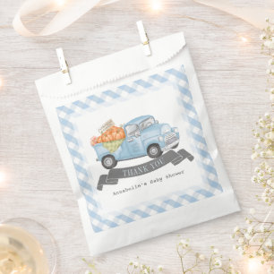Blue Pumpkin Truck Gingham Boy Baby Dusche Geschenktütchen