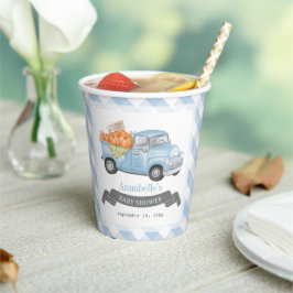 Blue Pumpkin Truck Gingham Boy Baby Dusche Pappbecher