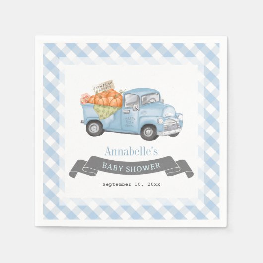 Blue Pumpkin Truck Gingham Boy Baby Dusche Serviette (Vorderseite)