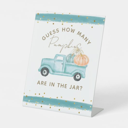 Blue Pumpkin Truck Guess Pumpkin Baby Showgame Sockelschild (Vorderseite)