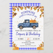 Blue Pumpkin Truck Herbstblatt Geburtstag Einladung (Vorne/Hinten)