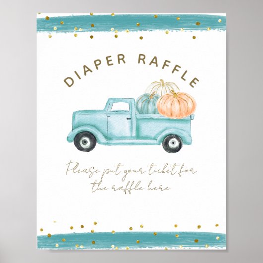 Blue Pumpkin Truck Modern Fall Baby Duschmaschine Poster (Vorne)