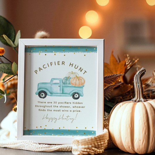 Blue Pumpkin Truck Modern Fall Baby Showspiel Poster