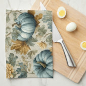 Blue Pumpkin und Autumn Leaves Fall Pattern Geschirrtuch (Viertel Falte)