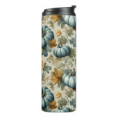 Blue Pumpkin und Autumn Leaves Fall Pattern Thermosbecher (Nach links gedreht)
