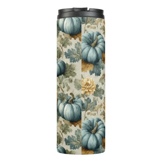 Blue Pumpkin und Autumn Leaves Fall Pattern Thermosbecher (Rückseite)