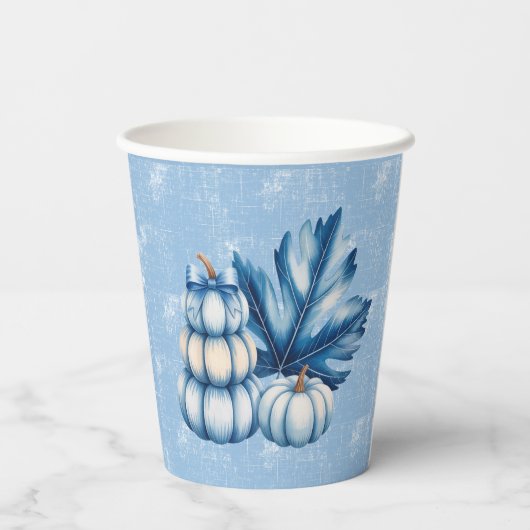 Blue Pumpkin und Leaf Boy Baby Dusche Pappbecher (Rückseite)