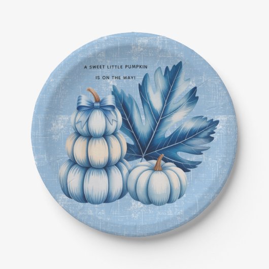 Blue Pumpkin und Leaf Boy Baby Dusche Pappteller (Vorderseite)