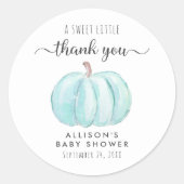 Blue Pumpkin Watercolor Baby Dusche Vielen Dank Runder Aufkleber (Vorderseite)